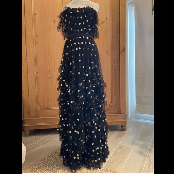 Marchesa Notte Off Shoulder Polka Dot Sequin Gown - Picture 6 of 12